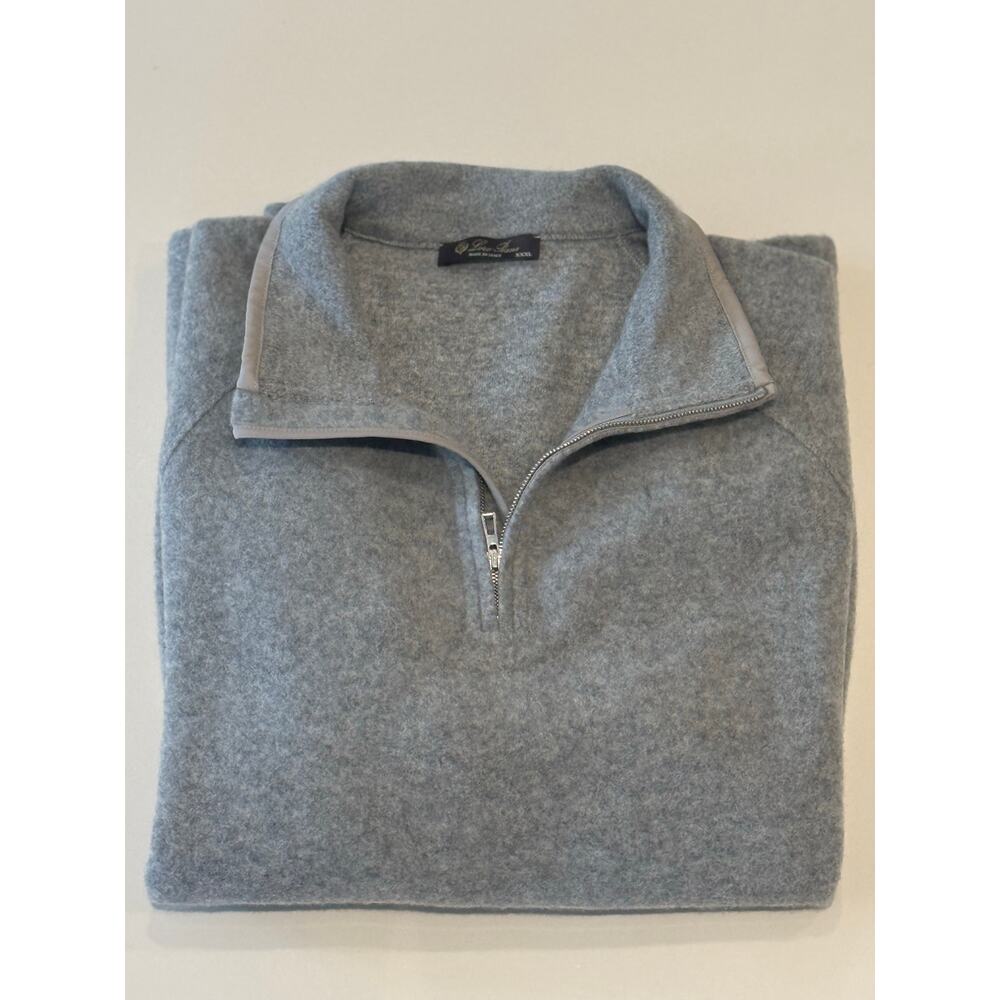 Loro Piana Men's Fleece Style Half Zip Sweater Heather Gray Size 58 IT/XXXL US
